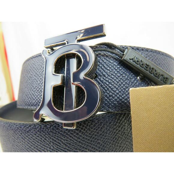 NWT BURBERRY TB 35 GRAIN NAVY BLUE LEATHER ENAMEL BUCKLE LOGO BELT 95 /38 ITALY - Picture 1 of 9